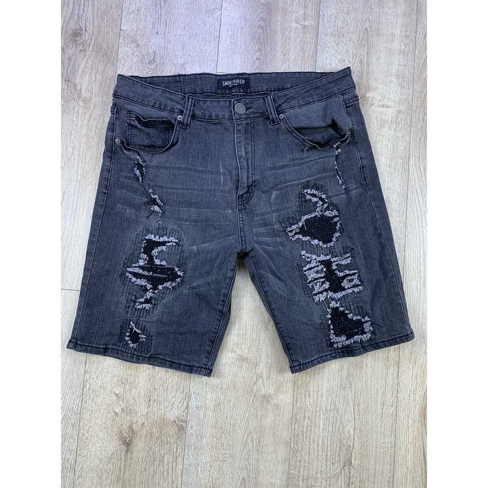 Smoke & Ash Black Jorts Jean Shorts Stretch Distressed Men Size‎ 36